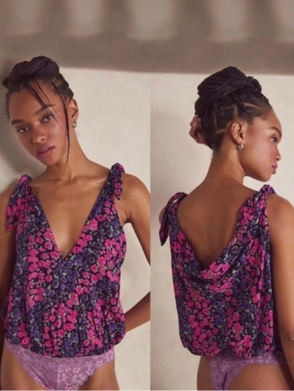 NEW Free People Intimately Bare It All Tie Shoulder V Neck Tank Bodysuit XS